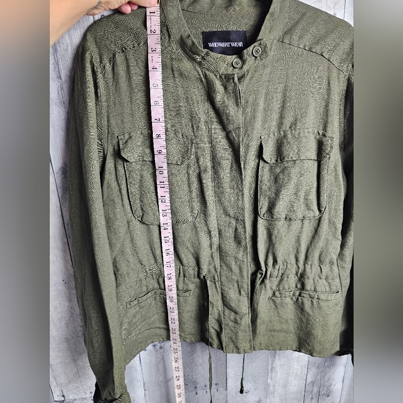 Who What Wear Womens Jacket Size L Olive Green Button Up Pockets Linen & Rayon - Picture 8 of 9